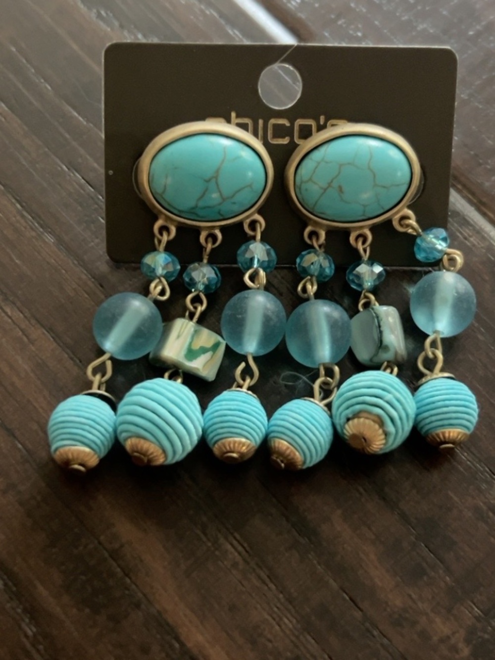 Chico’s Lily Turquoise Beaded Chandelier Earrings NWT